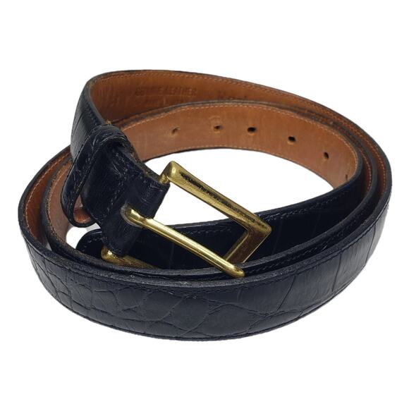 Rochester Made USA Black Leather Belt Croc Animal Print Size 48 Length 51" - Picture 1 of 11